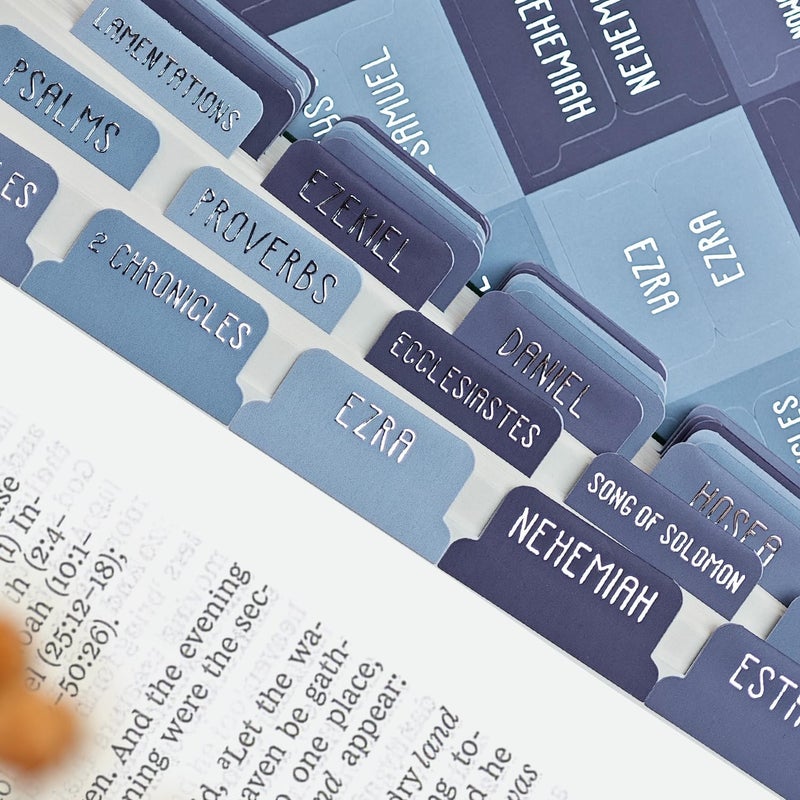 Uzriyl Laminated Bible Tabs, Bible Study Supplies, Large Print Bible Book Tabs for Women and Men, (Silver Foil Embossed Lettering) Bible Labels Index Tabs, Bible Accessories for Easy Navigation(Dusk Blue) - Image 5